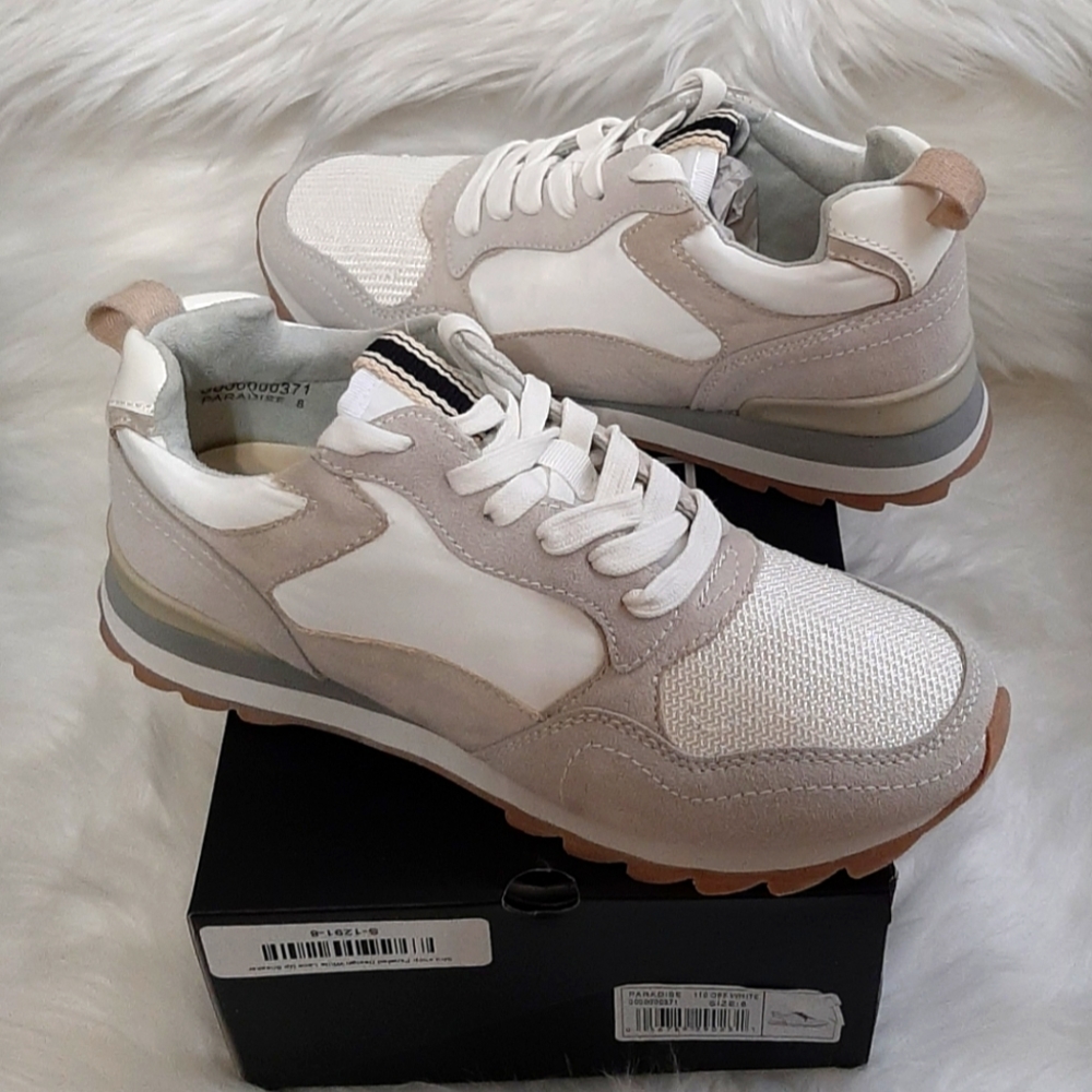 New In Box ShuShop Paneled Design White Lace Up Sneakers Tennis Shoes - Picture 9 of 16